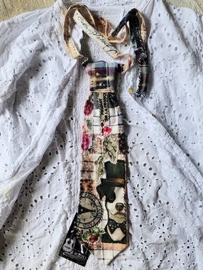 Shabby Chic Tie Jabot Boho Necklace Upcycled Cottage Patched Artisan Bowtie